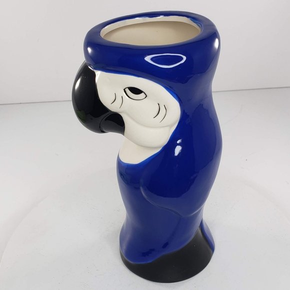 Vintage Modern Gourmet Foods Parrot Macaw Tiki Mug Vase Glass Hawaiian Blue - Picture 1 of 7